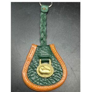 Vtg Dooney & Bourke AWL Dbl key fob Ivy green/British tan solid brass duck logo